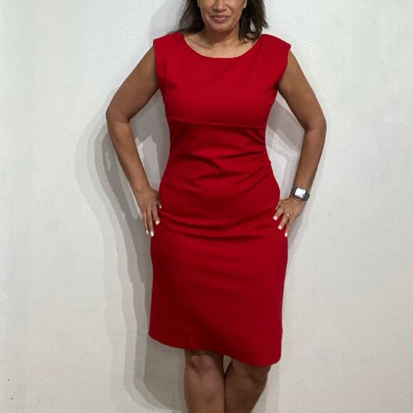 Boston Proper Red Midi Sheath Dress Sz 10 - Picture 1 of 12